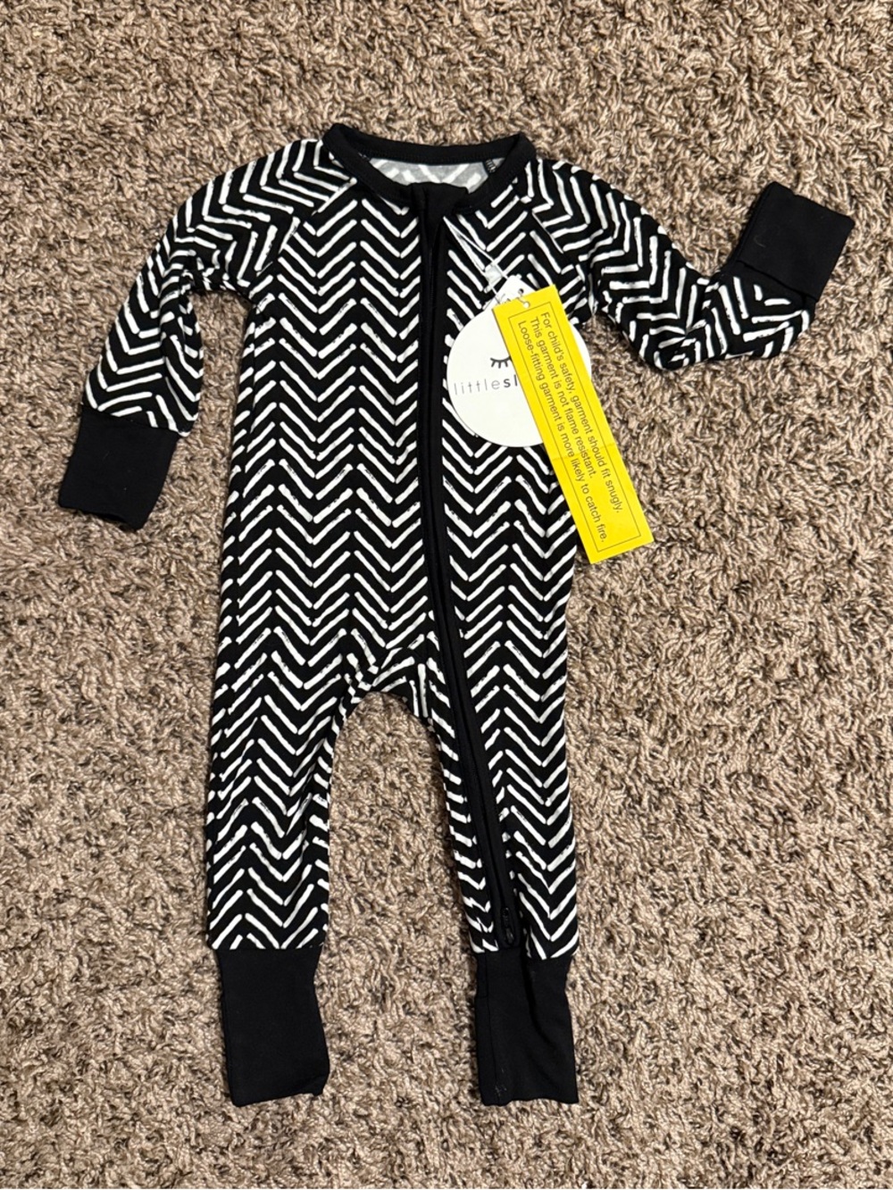 Little Sleepies Black & White Chevron Zip One-Piece Footie